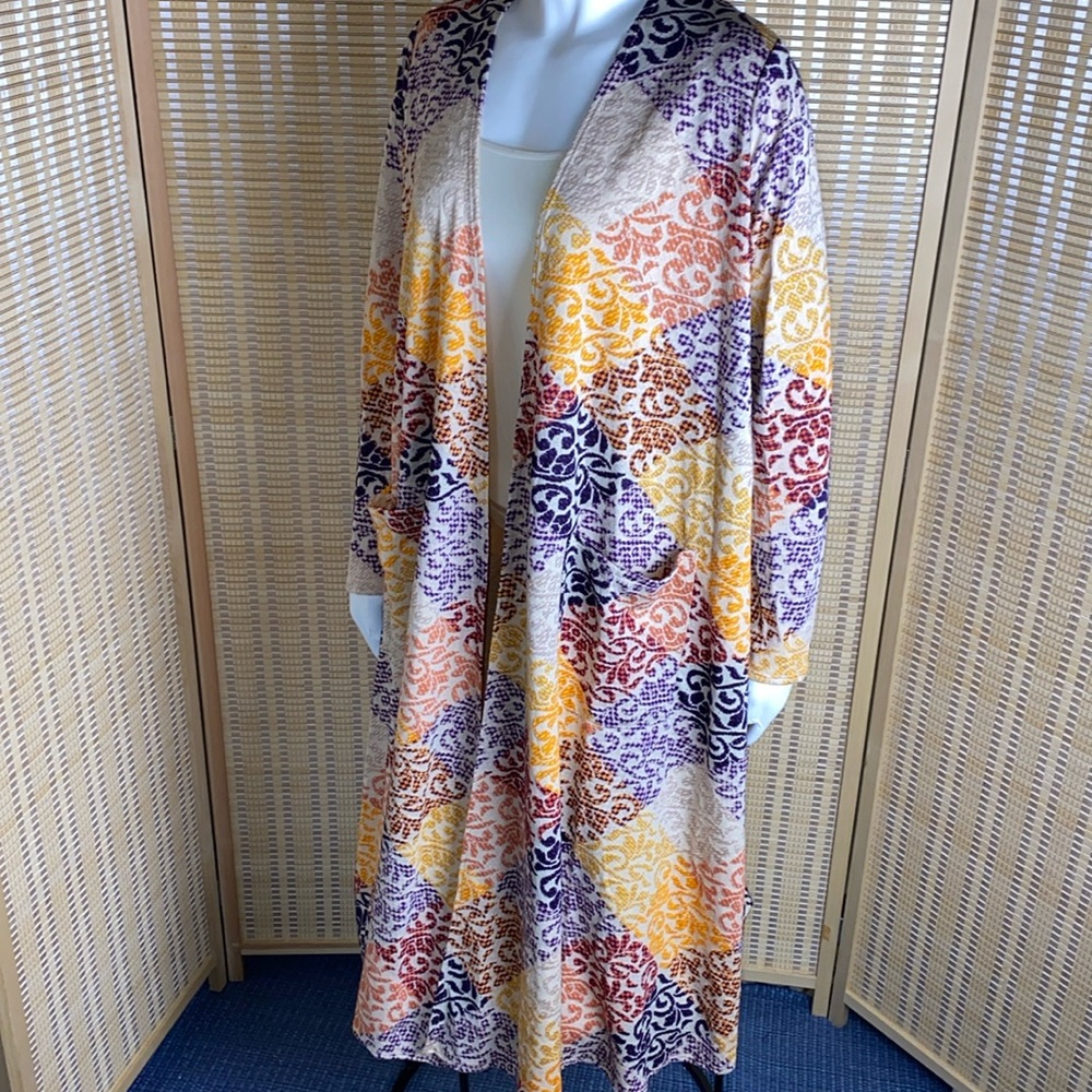 Lularoe Sarah Damask Multi Color Open Front Cardi… - image 3